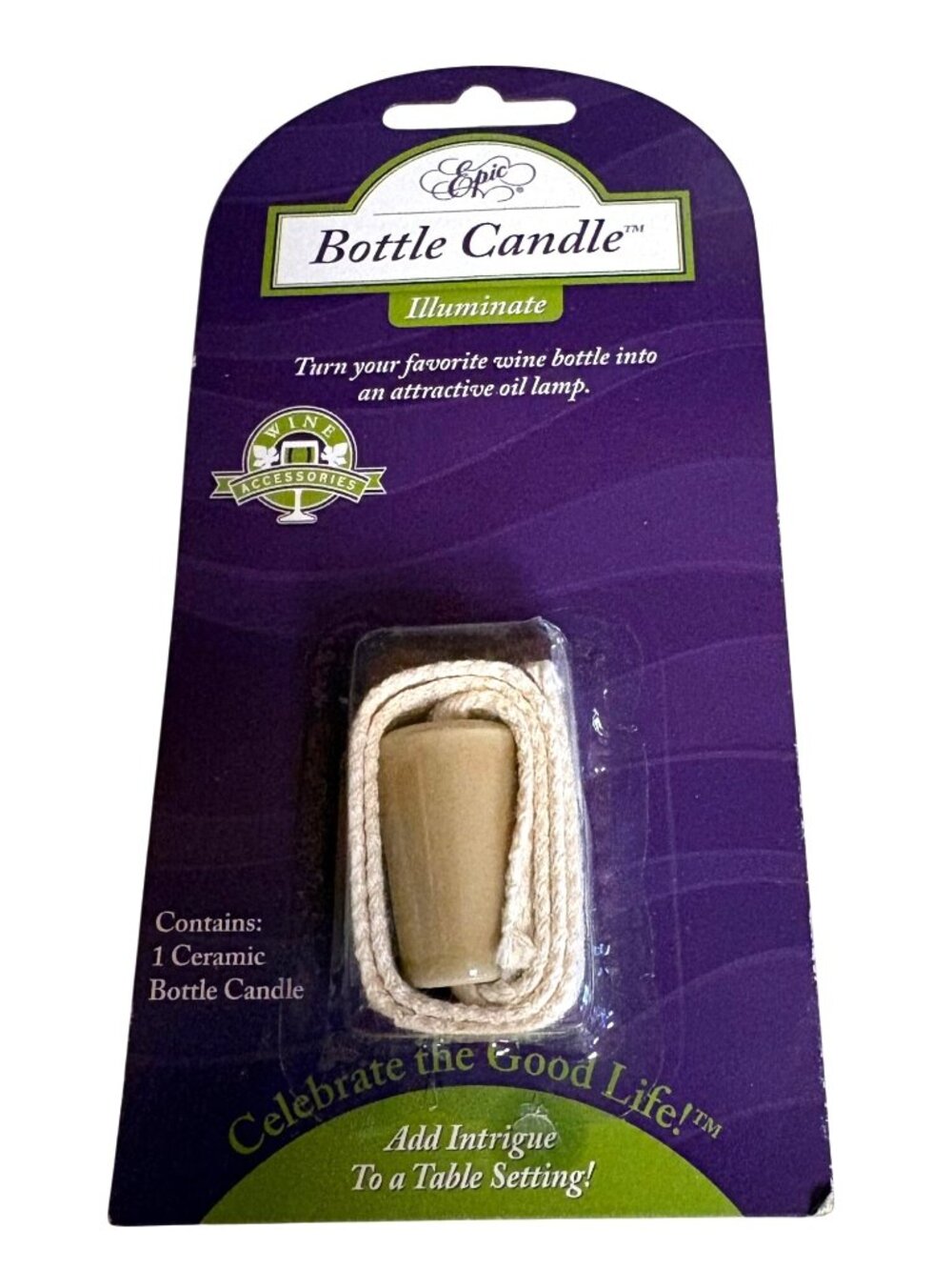 Epic Bottle Candle Ceramic Oil Lamp Wick For Wine Bottles - Tan - NIP